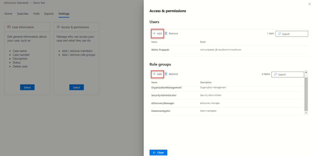 Exploring Microsoft Purview eDiscovery Solutions 8 Accessing Permission Tab