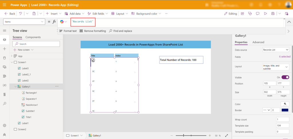 How to Load 2000+ Records in Canvas PowerApps from SharePoint List using collection 5 IMG03 2