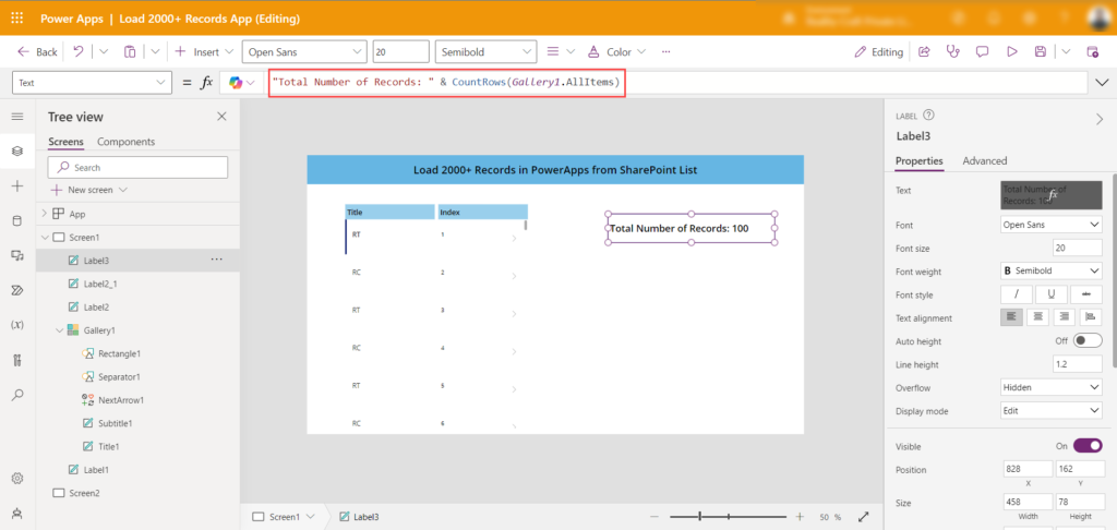 How to Load 2000+ Records in Canvas PowerApps from SharePoint List using collection 6 IMG04 1