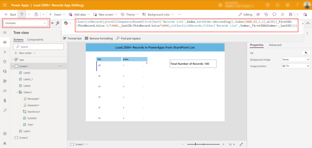 How to Load 2000+ Records in Canvas PowerApps from SharePoint List using collection 7 IMG05 1