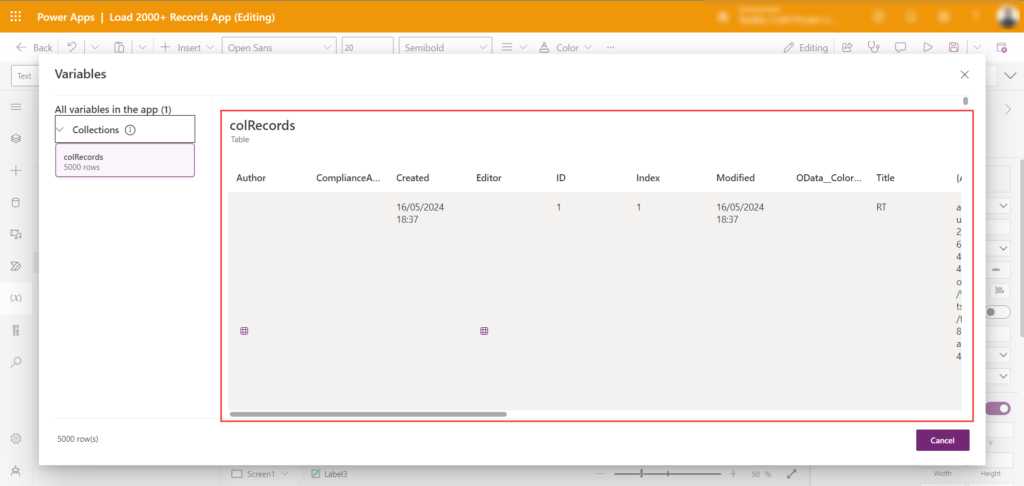 How to Load 2000+ Records in Canvas PowerApps from SharePoint List using collection 10 IMG08 1